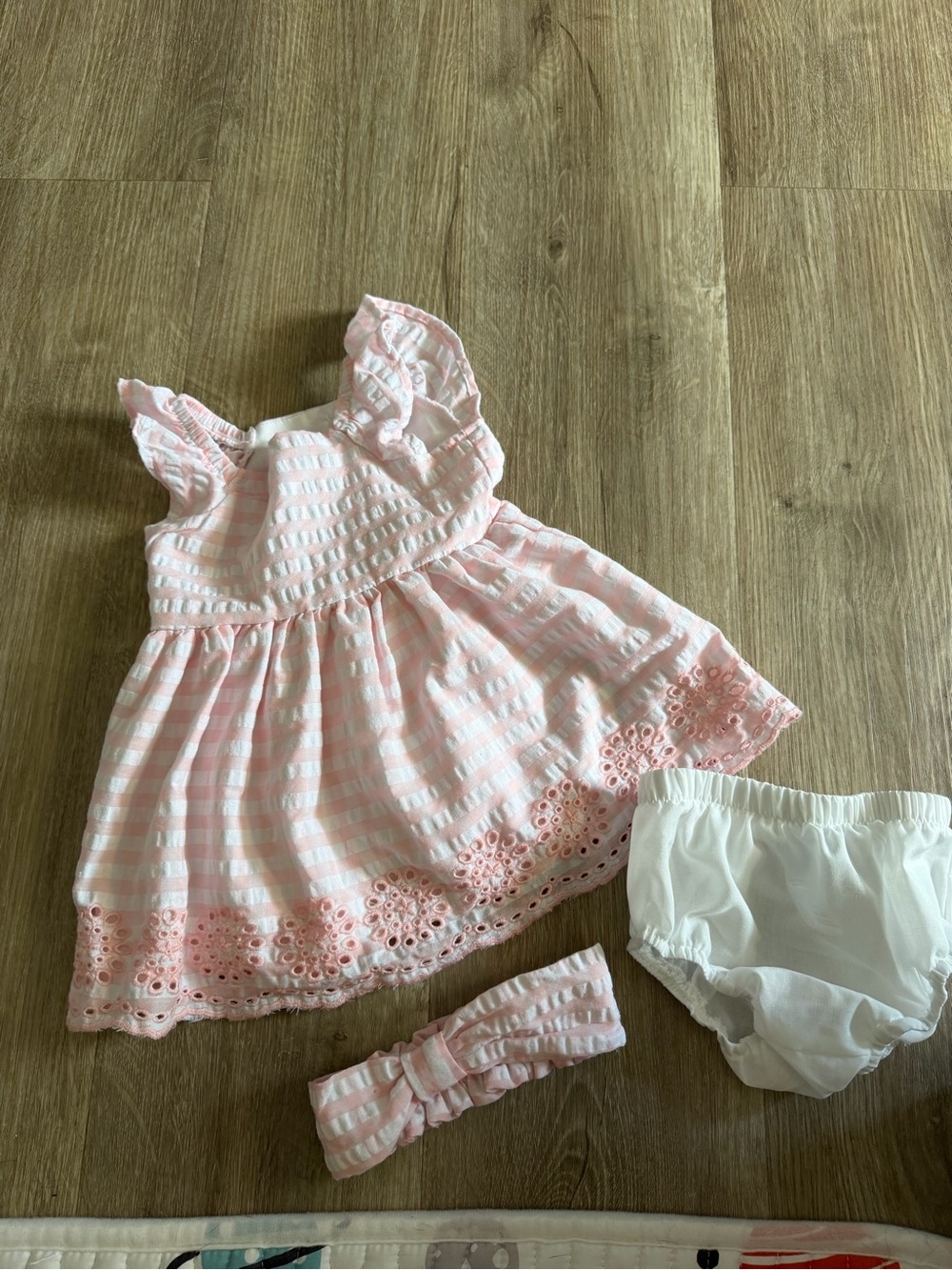 Draper James Pink Eyelet Dress Set with White Bloomers and Pink Headband